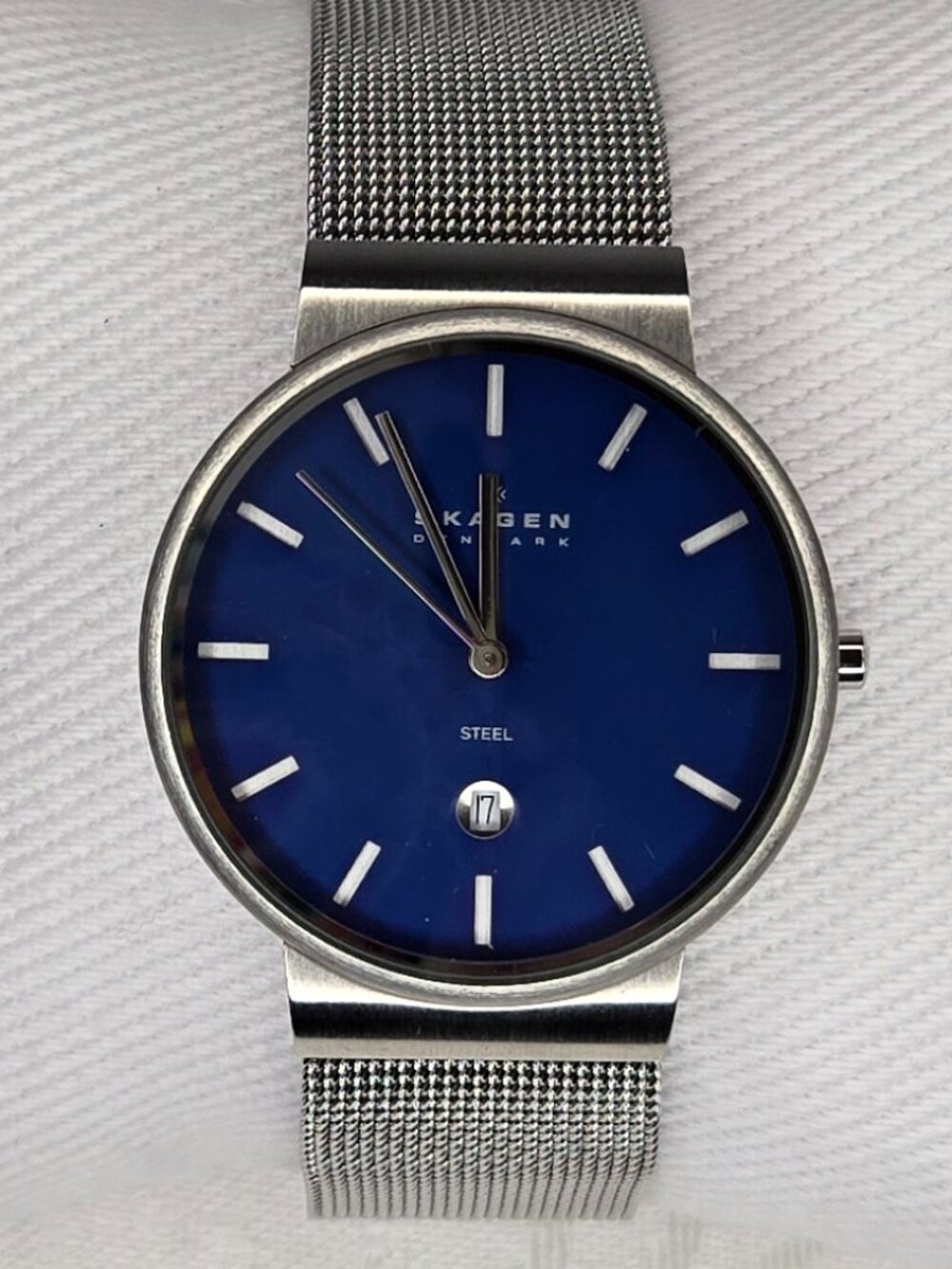 Skagen Denmark Blue Dial Stainless Mesh Band Watch